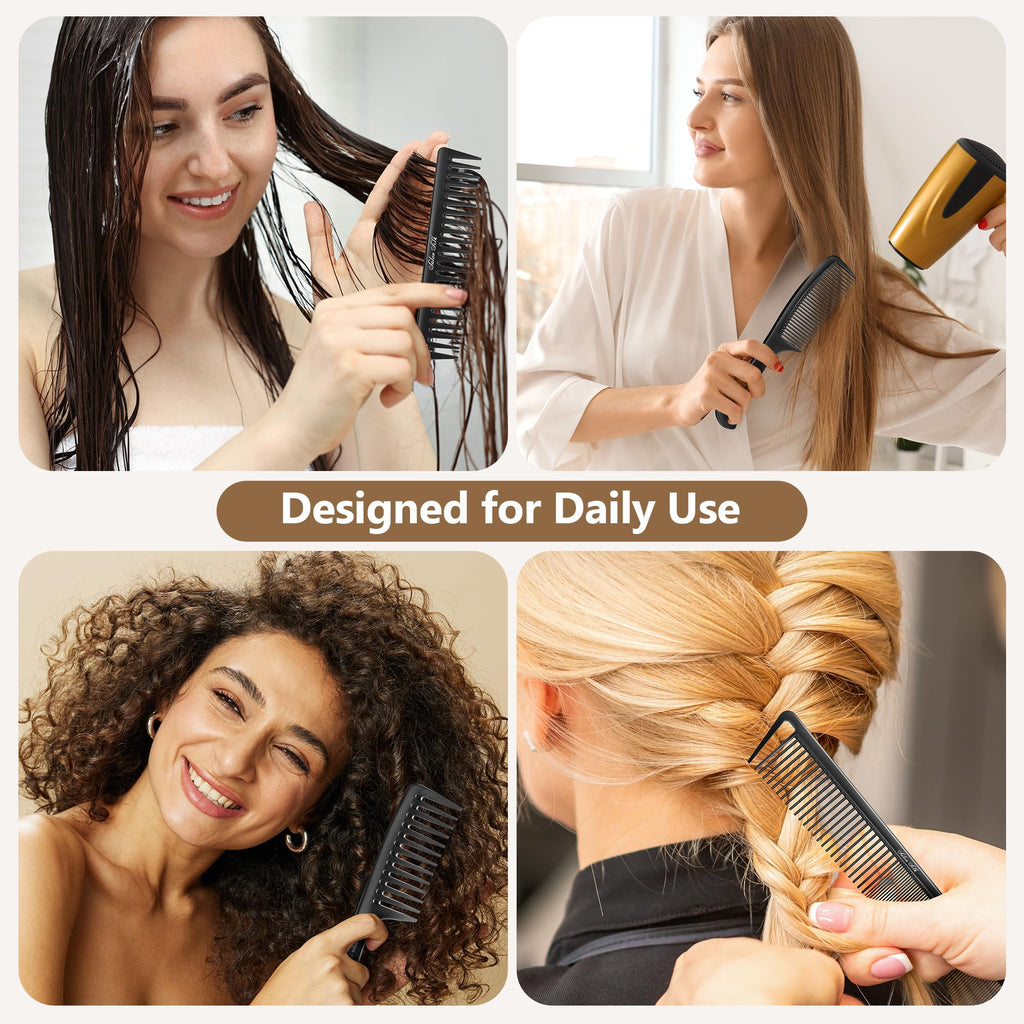 SALONSILK Women Hair Comb Set - 14PCS Wide Tooth Rat Tail Styling Combs Pick for Curly - Teasing Parting Fine Professional Barber Cutting Braiding Set