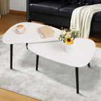 Black Nesting Coffee Tables Set of 2 End Bamboo Table for Living Room Bedroom Apartment Modern Industrial Simple Nightstand 32" D x 20" W x 18.5" H