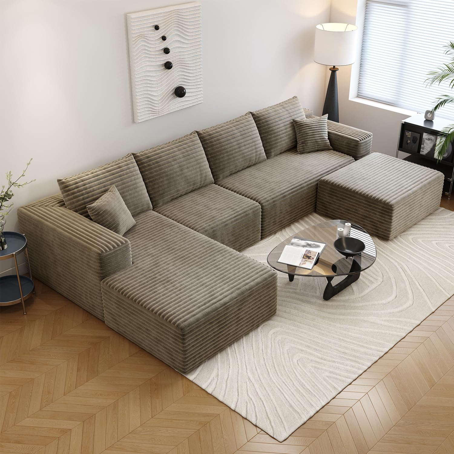 107.5" Cloud Sectional Couch with L-Shape Chaise,Modern Modular Sofa with Deep Seat, Upholstered Couches for Living Room Bedroom Apartments,No Assembly Required, (Black,Right Facing Chaise)