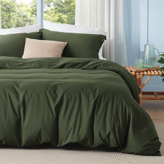 Bedsure Grey Duvet Cover Queen Size - Polyester & Rayon Derived from Bamboo Cooling Queen Duvet Cover Set, 3 Pieces, 1 Zipper Closure Duvet Cover (90"x90") & 2 Pillow Shams, Comforter Sold Separately