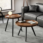 Small Round Coffee Table Set of 2, Walnut Coffee Tables for Living Room, Mid Century Modern Nesting Coffee Table, Wood Circle Center Tables, Black Wooden Side End Table, mesa de Centro para sala