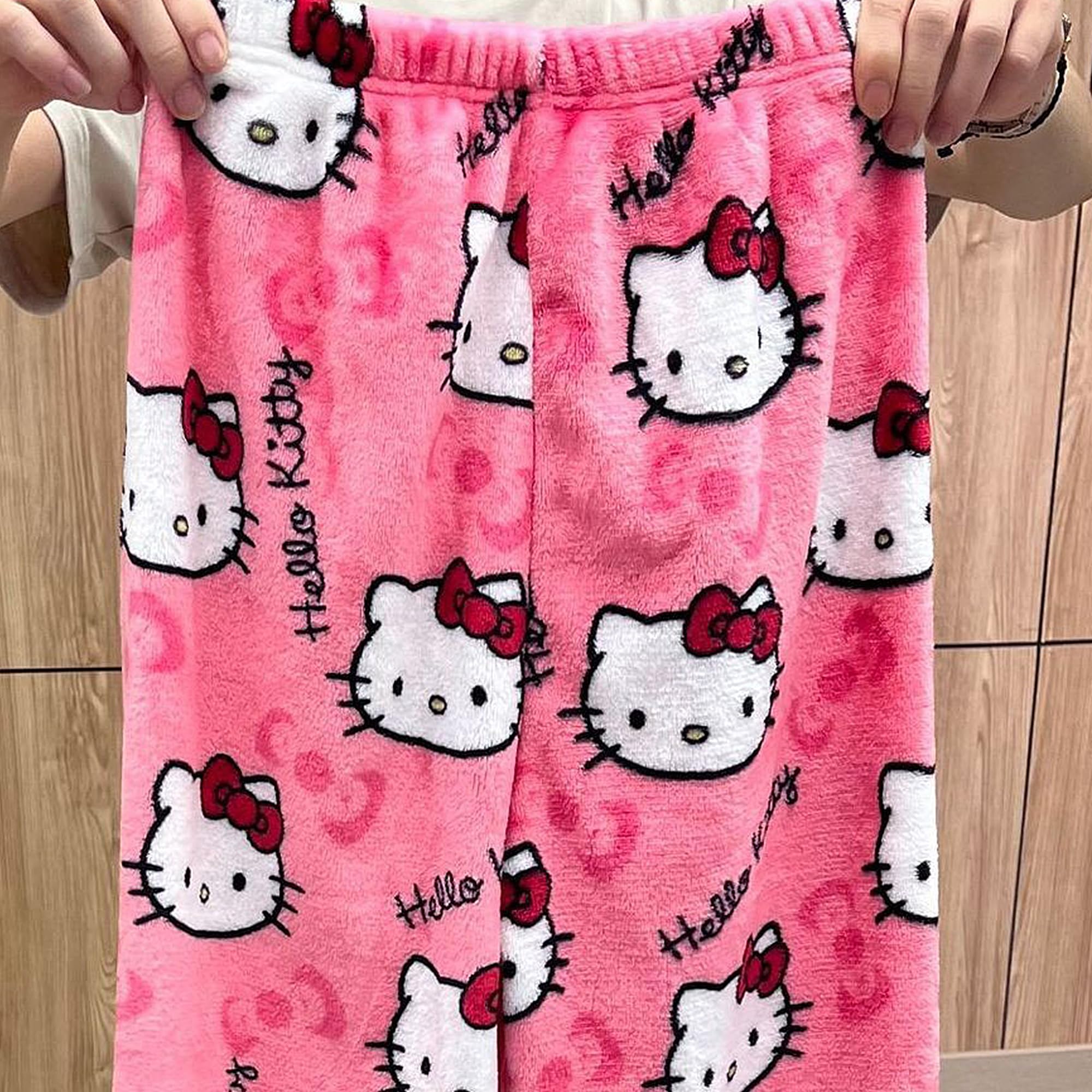 Kawaii Pajamas for Women Girls Cartoon Cat All Over Print Flannel Christmas Halloween Anime Soft Sleep Pajamas Pants,Style-2,M
