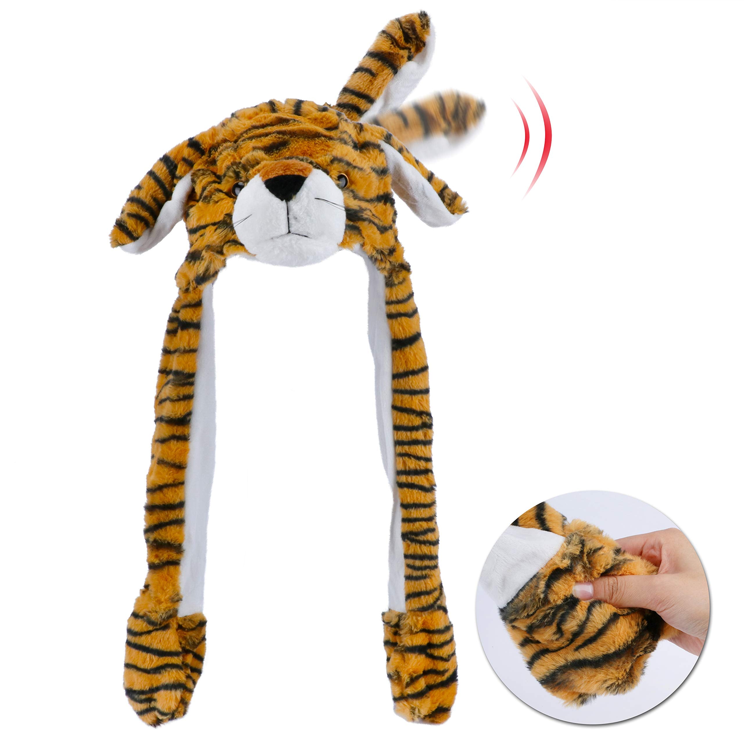 Animal Hat with Ears Moving Jumping Pop Up Beating Hat Plush Holiday Cosplay Dress Up Funny Gift for Kids
