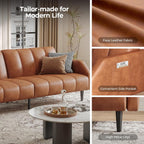 Fadware 78'' Futon Sofa Bed Couch, 2 Seater Faux Leather Futon Sleeper Couches with Adjustable Sofa Backrest, Convertible Loveseat Sofa Bed for Living Room, Bedroom, Office, Loft, Brown