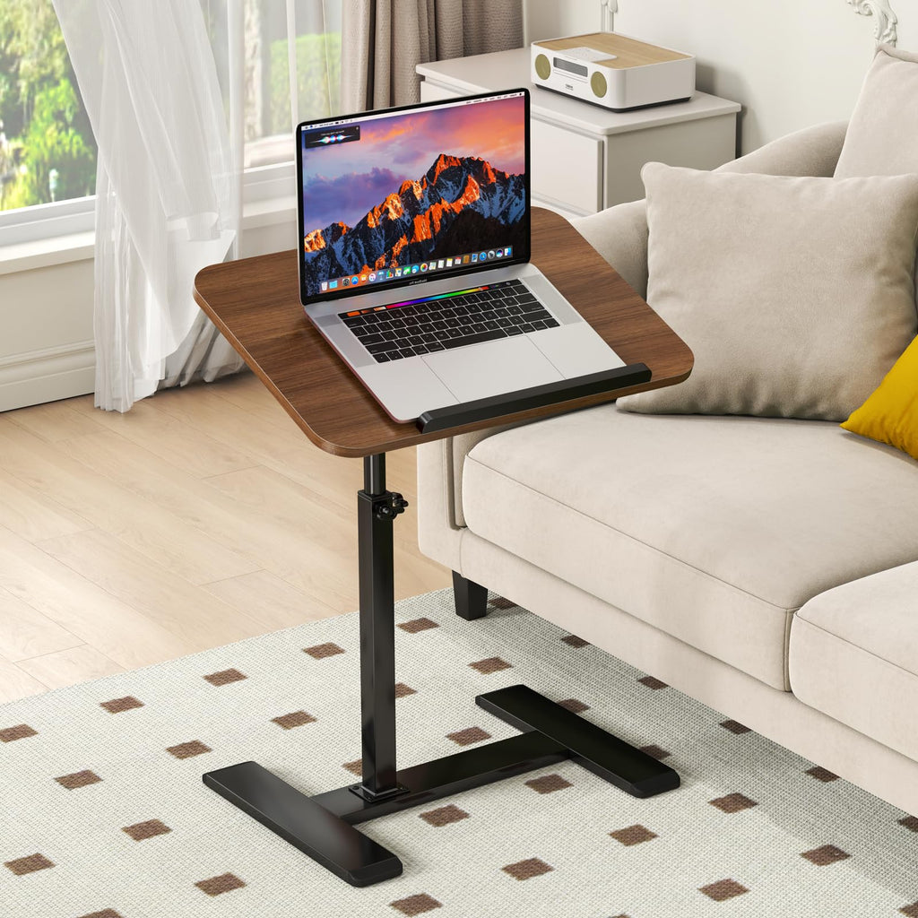 Adjustable Height C Shaped Side Table,360°Swivel Overbed Table,Top Tilting Laptop Stand Table with Hidden Wheels,Mobile Couch End Tables that Slide under,Rolling TV Coffee Table for Sofa/Bed(black)