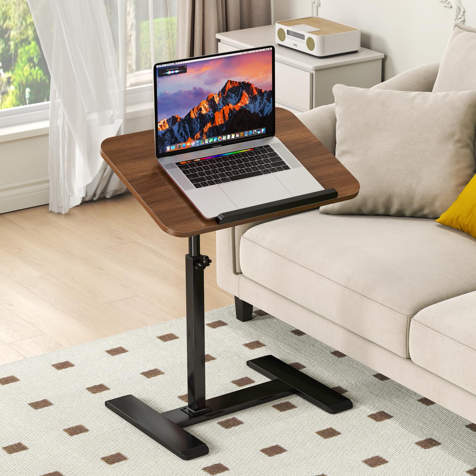 Adjustable Height C Shaped Side Table,360°Swivel Overbed Table,Top Tilting Laptop Stand Table with Hidden Wheels,Mobile Couch End Tables that Slide under,Rolling TV Coffee Table for Sofa/Bed(black)