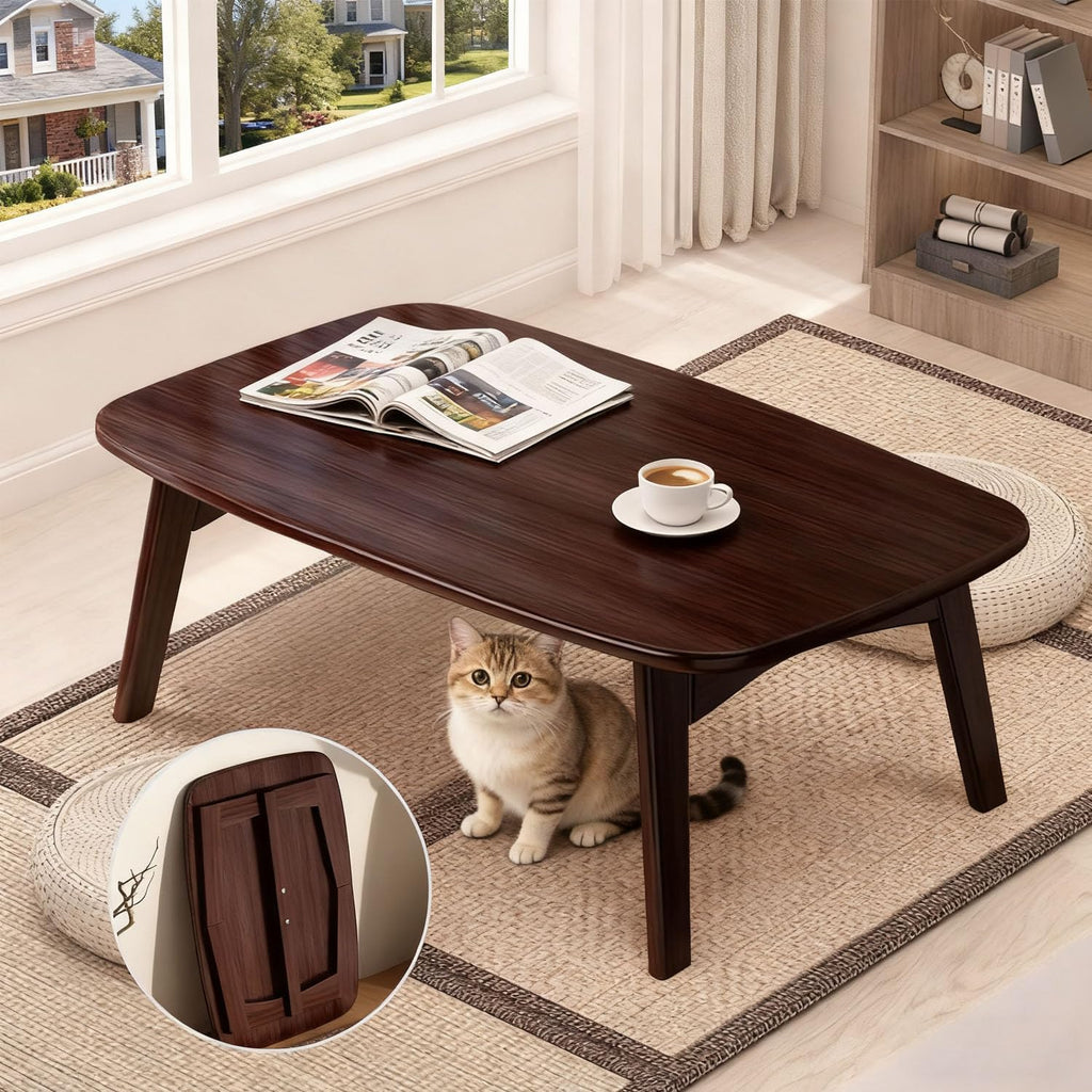 Japanese Floor Table Japanese Folding Coffee Table No Assembly Foldable Low Coffee Tables for Living Room Tatami Tea Bedroom for Sitting on The Floor - Portable & Easy Storage Compact Design