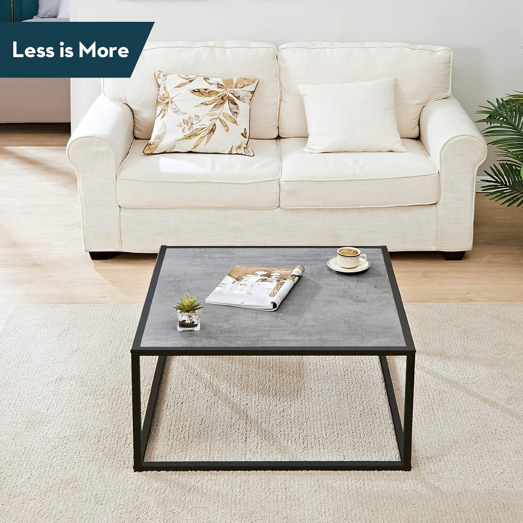 SAYGOER Small Coffee Table Square Modern Coffee Tables for Small Space Low Center Table for Living Room Office, Wood Top with Metal Frames, Easy Assembly, Gray Wood