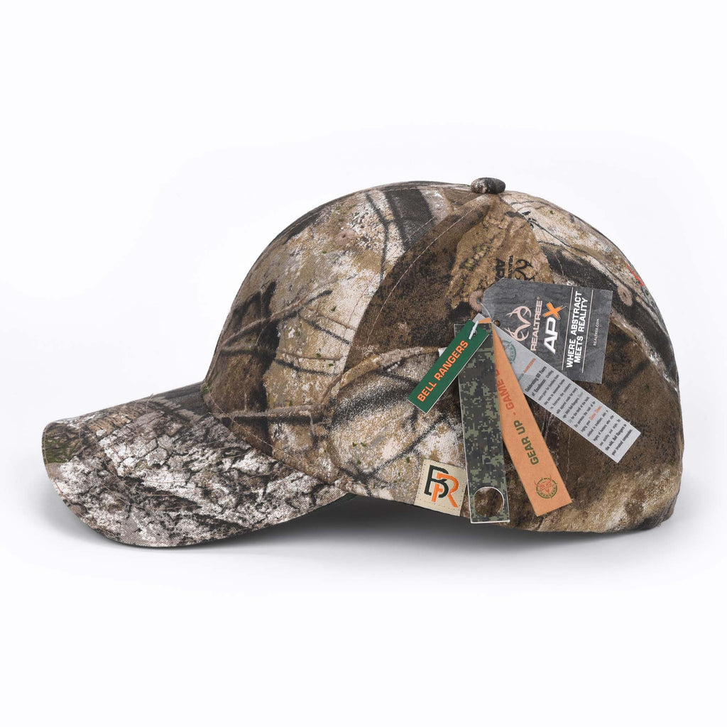 Bell Rangers Realtree APX Camo Baseball Cap Hat for Men and Women 100% Cotton Twill (Peached) (US, Alpha, One Size, Plain Cap with Green Visor)