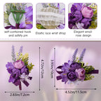 URROMA Wrist Corsage and Boutonniere Set, 1 Set Small Rose Purple Hand Flower for Prom Artificial Wedding Wrist Corsage for Wedding Party Prom