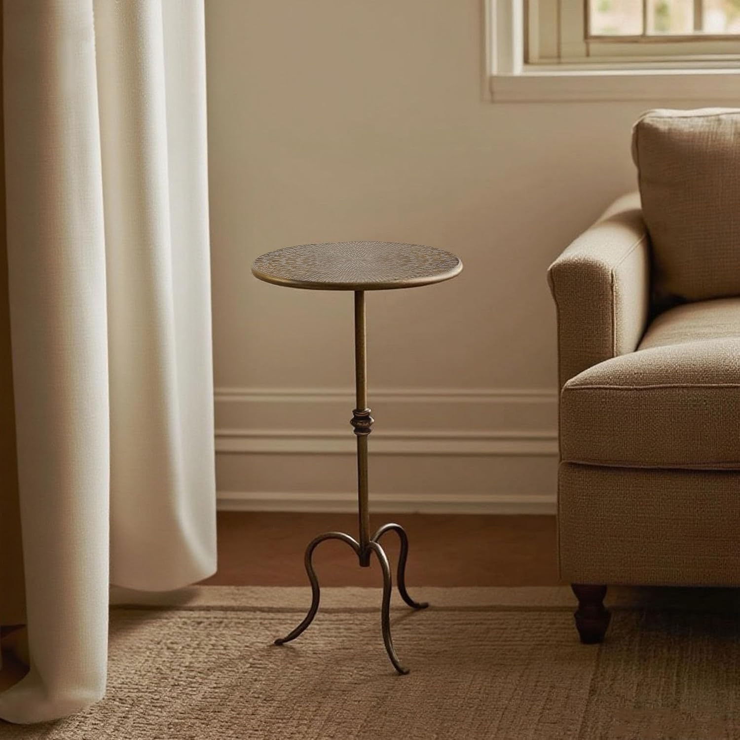 Metal Side Table, Martini Style Coffee Table Vintage Small Round Aceent Table 23inch for Living Room Bedroom Antique