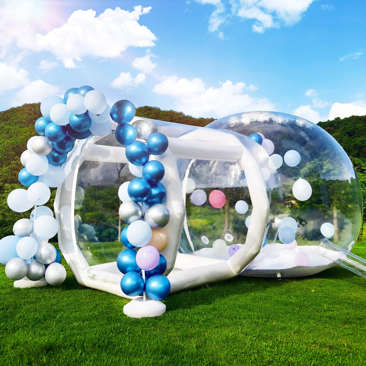 Aufblasbares Bubble-Haus für Kinder, 10ft Durchmesser klarer aufblasbarer Bubble-Dom-Zelt mit Gebläse & Pumpe, gewerblicher PVC wasserdichter Gartenzelt mit 6ft Tunnel, Party, gewerbliche Nutzung, Valentinstag Hochzeit