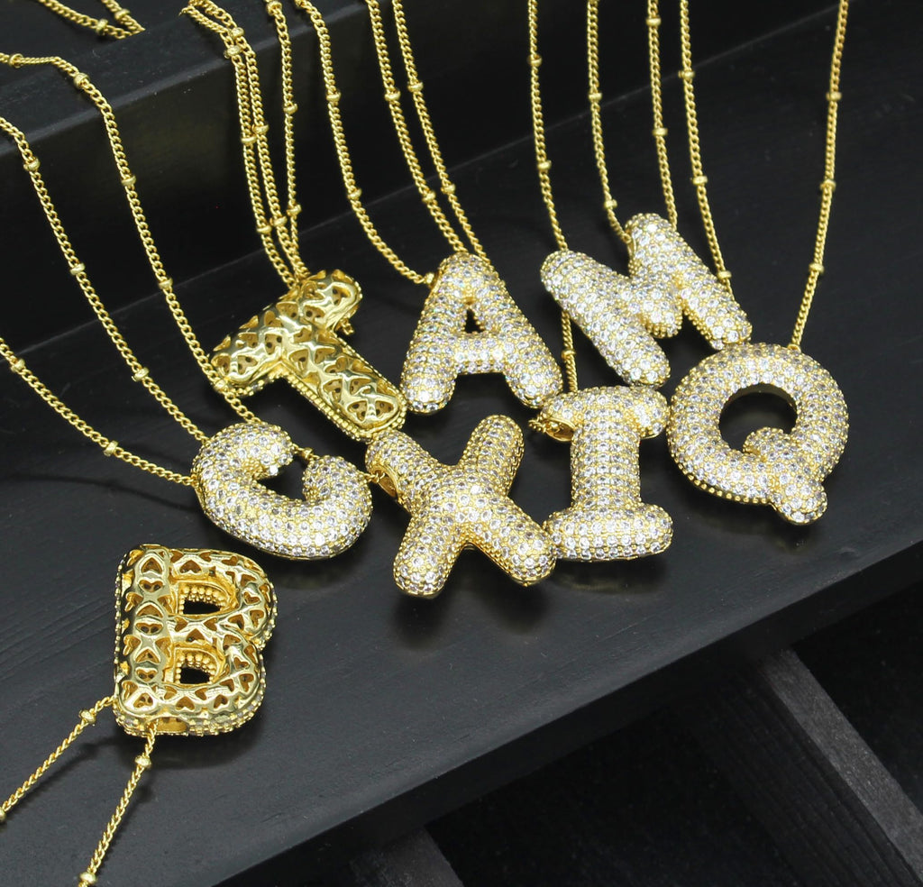 Pwiuor 14k Gold Ballon A Initial Anhänger Halskette Blasenbuchstaben Namenskette Zarte Zirkonia Alphabet Halskette Geburtstagsgeschenke für Frauen
