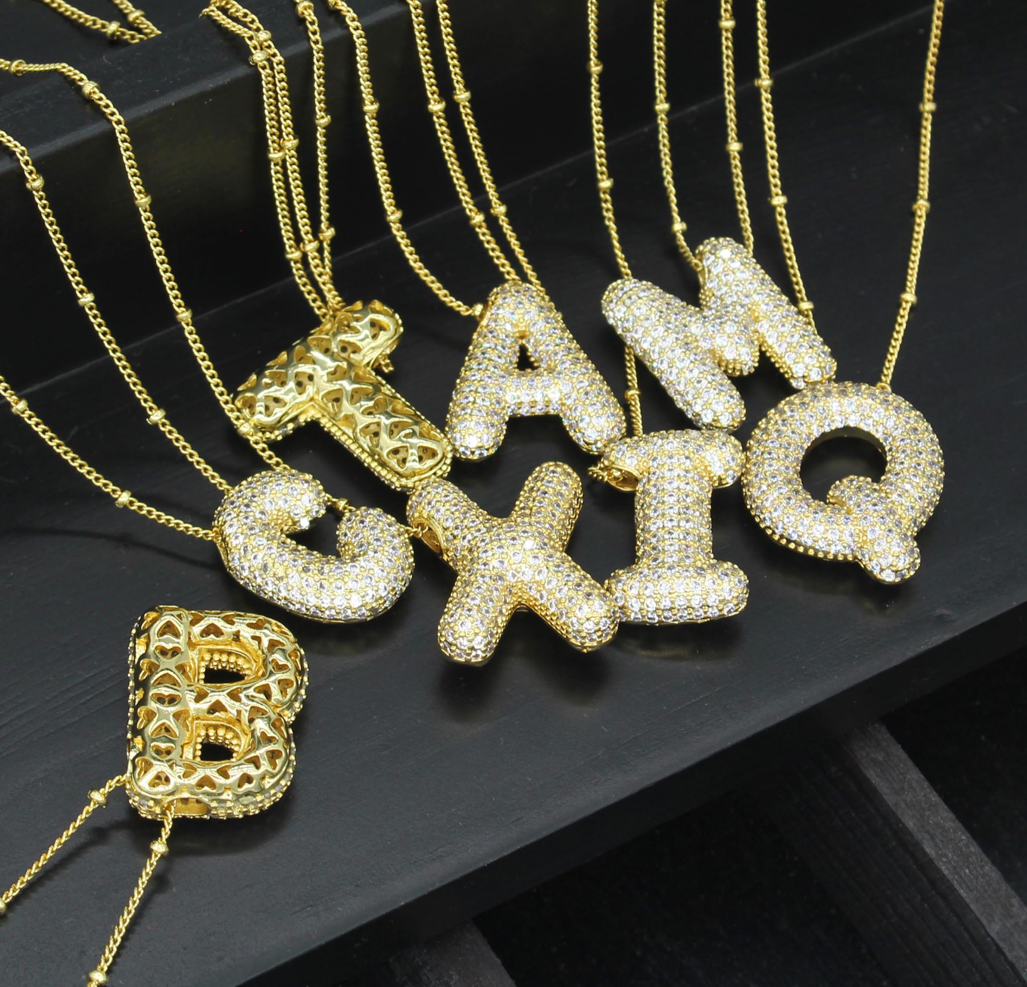 Pwiuor 14k Gold Ballon A Initial Anhänger Halskette Blasenbuchstaben Namenskette Zarte Zirkonia Alphabet Halskette Geburtstagsgeschenke für Frauen