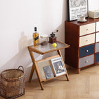 Tiita Rattan Side Table, Mid Century Nightstand, Bamboo Accent Bedside Tables, Glass Coffee Tables, Boho Wooden End Table with Storage for Small Space, Living Room and Bedroom