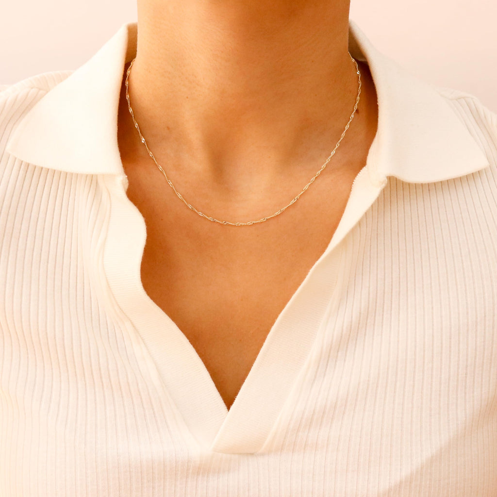 Colar Corrente Singapura EVAYA de Ouro 14K para Mulheres e Homens (Largura 1-1,5mm, Comprimento 14-24") - Cadenas de Oro Puro de 14K (1,5mm, 14 Polegadas, Ouro Amarelo 14k)