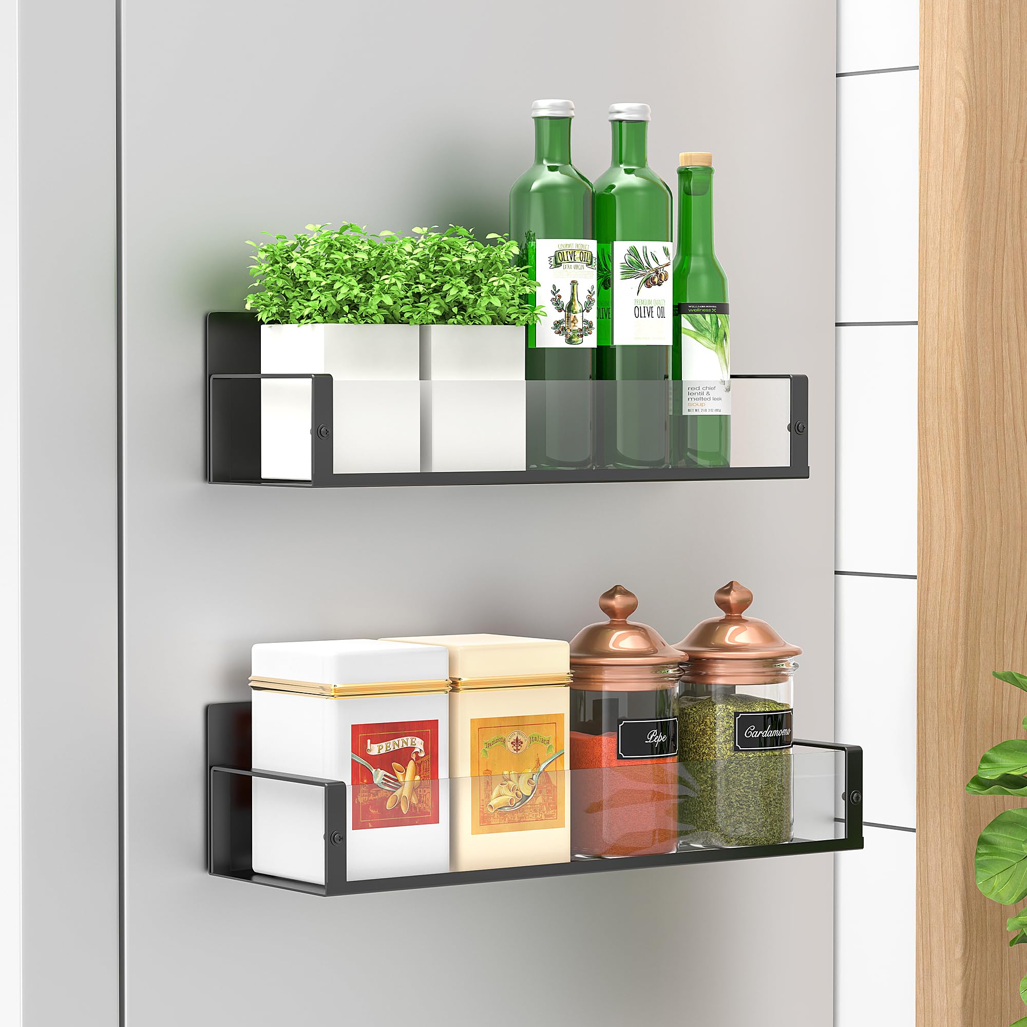 6 Pack Magnetic Spice Storage Rack Organizer for Refrigerator and Oven, Black Fridge Organizers and Storage