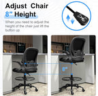Primy Drafting Chair Tall Office Chair with Flip-up Armrests Executive Ergonomic Computer Standing Desk Chair with Lumbar Support and Adjustable Footrest Ring (Black)