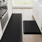 StepRite Kitchen Mats, 2PCS Kitchen Rugs, Cushioned Anti Fatigue Kitchen Mats for Floor, Non-Slip Standing Desk Mat, Waterproof Kitchen Rug Set for Kitchen, Floor, Office, 17.3"x30"+17.3"x47", Black