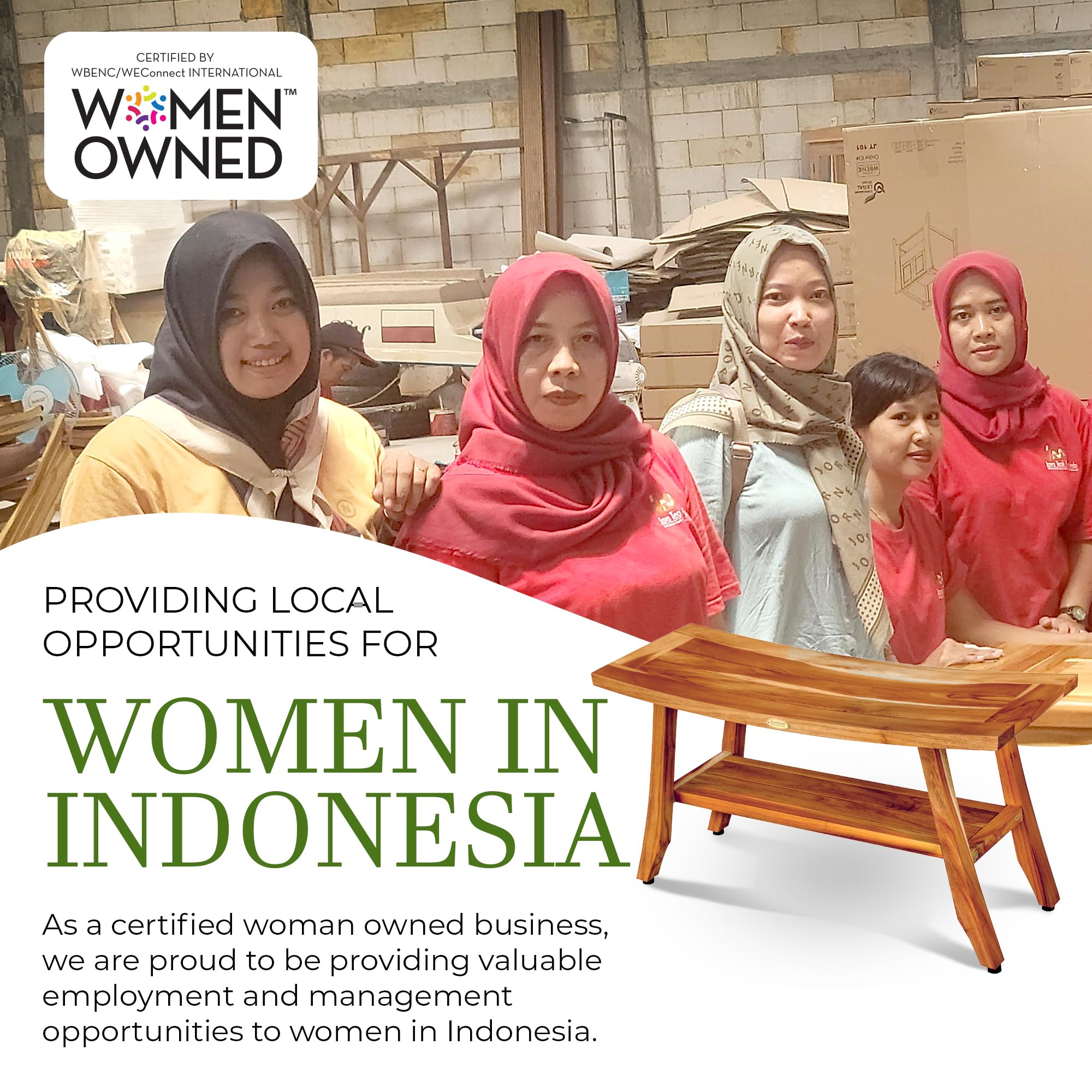 EcoDecors 34 Inch Satori Natural Teak Waterproof Teak Wood Shower Bench Stool Seat Chair For Inside Shower Provides Safety, Storage, and Organization For Bathroom Accessories