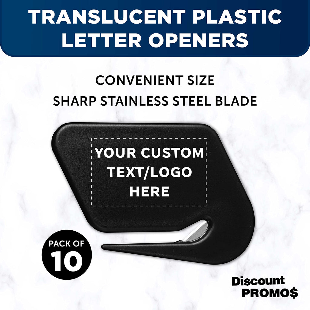 Custom Translucent Plastic Letter Openers Set of 10, Personalized Bulk Pack - Perfect for Home or Office - Black