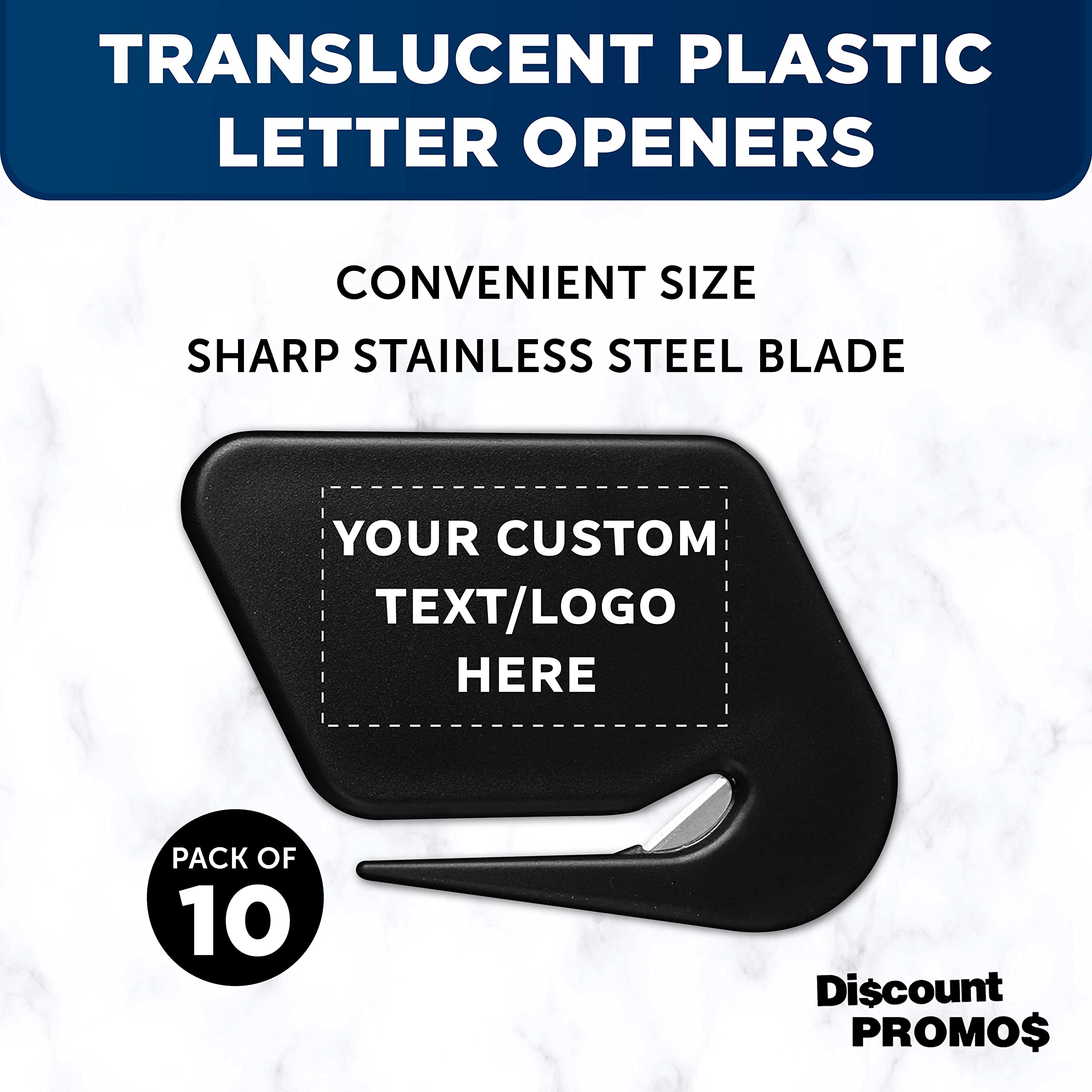 Custom Translucent Plastic Letter Openers Set of 10, Personalized Bulk Pack - Perfect for Home or Office - Black