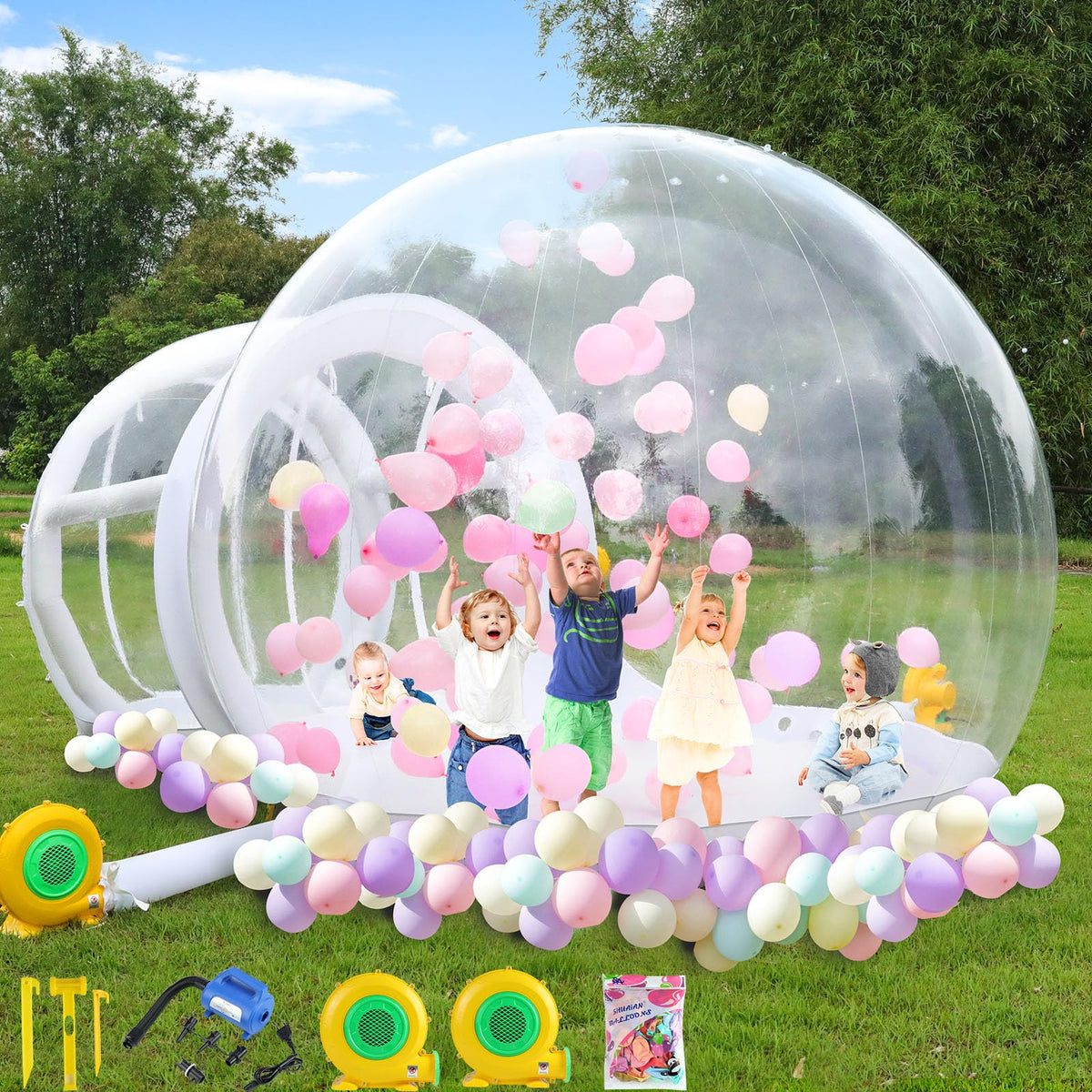 10FT Inflatable Bubble House, PVC Bubble Bounce House with Upgraded Double Air Duct, Bubble Tent Dome for Backyard Birthday Wedding Christmas Party