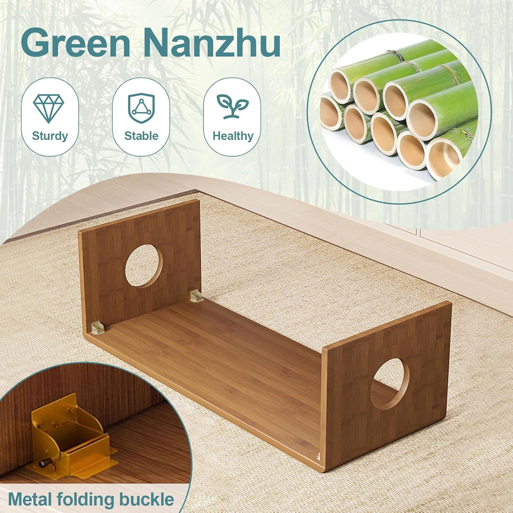 Foldable Japanese Floor Table Low Bamboo Coffee Table for Tatami Meditation,Easy Assembly,Space-Saving Design, Ideal for Small Spaces,Living Room,Bedroom,Office (Walnut, 31.49 INCH)