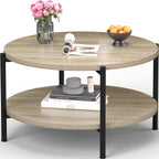 Round Coffee Table, Small Coffee Tables for Living Room, Wood Coffee Table with Metal Frame, Floor Table Desk for Sitting on The Floor, Home, Office, Farmhouse, Rustic Brown (23.6"D x 17.7"H)