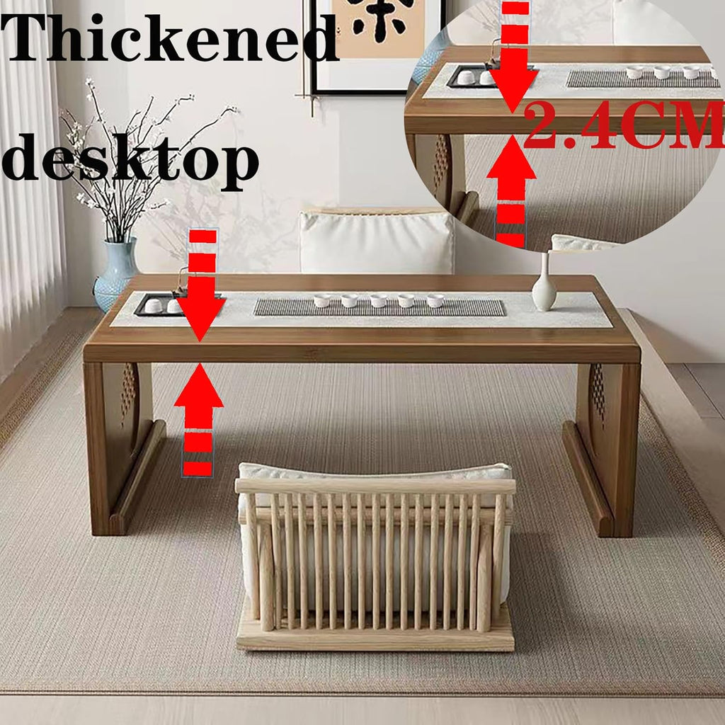 2025 Newly Upgraded Japanese Floor Table Folding Japanese Coffee Table No Assembly, Solid Wood Low Tatami Table Portable Japanese Style Low Tea Coffee Table for Sitting on The Floor Easy Storage