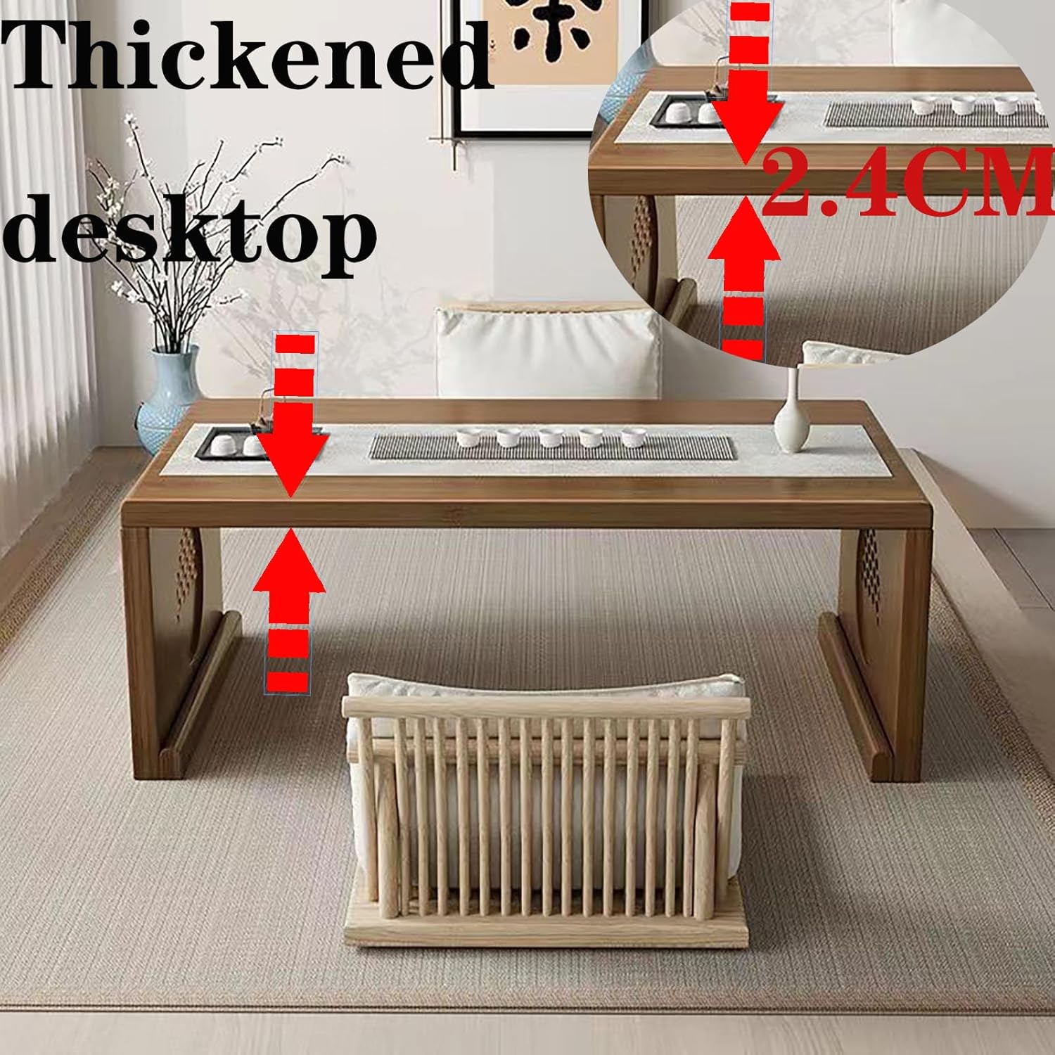 2025 Newly Upgraded Japanese Floor Table Folding Japanese Coffee Table No Assembly, Solid Wood Low Tatami Table Portable Japanese Style Low Tea Coffee Table for Sitting on The Floor Easy Storage