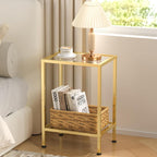 Gold Side Table, Tempered Glass End Table, 2-Tier Nightstands with Open Shelves, Small Coffee Table with Modern Style, Accent Table Small Table Sofa Table for Living Room, Bedroom