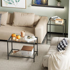 Nesting Coffee Table Set of 2,Glass Coffee Table Modern Center Living Room Table,Minimalist Nesting Table Set of 2 for Living Room,Tempered Glass-top with Sturdy Metal Frame, Easy Assembly,Black