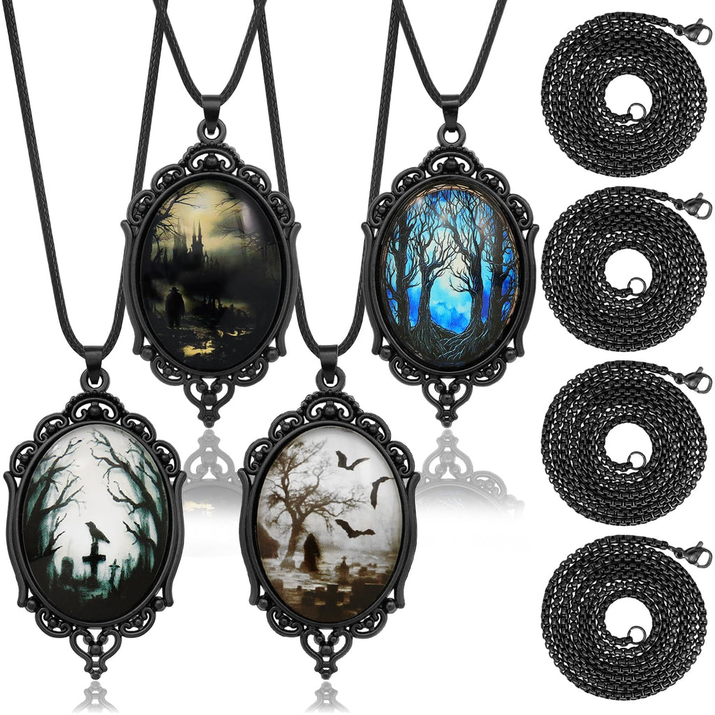 8 Pcs Gothic Necklace Goth Jewelry Witch Gifts For Women Cameo Choker Necklaces Black Stainless Steel Chains Blood Vampire Bat Crow Cross Costume Party…