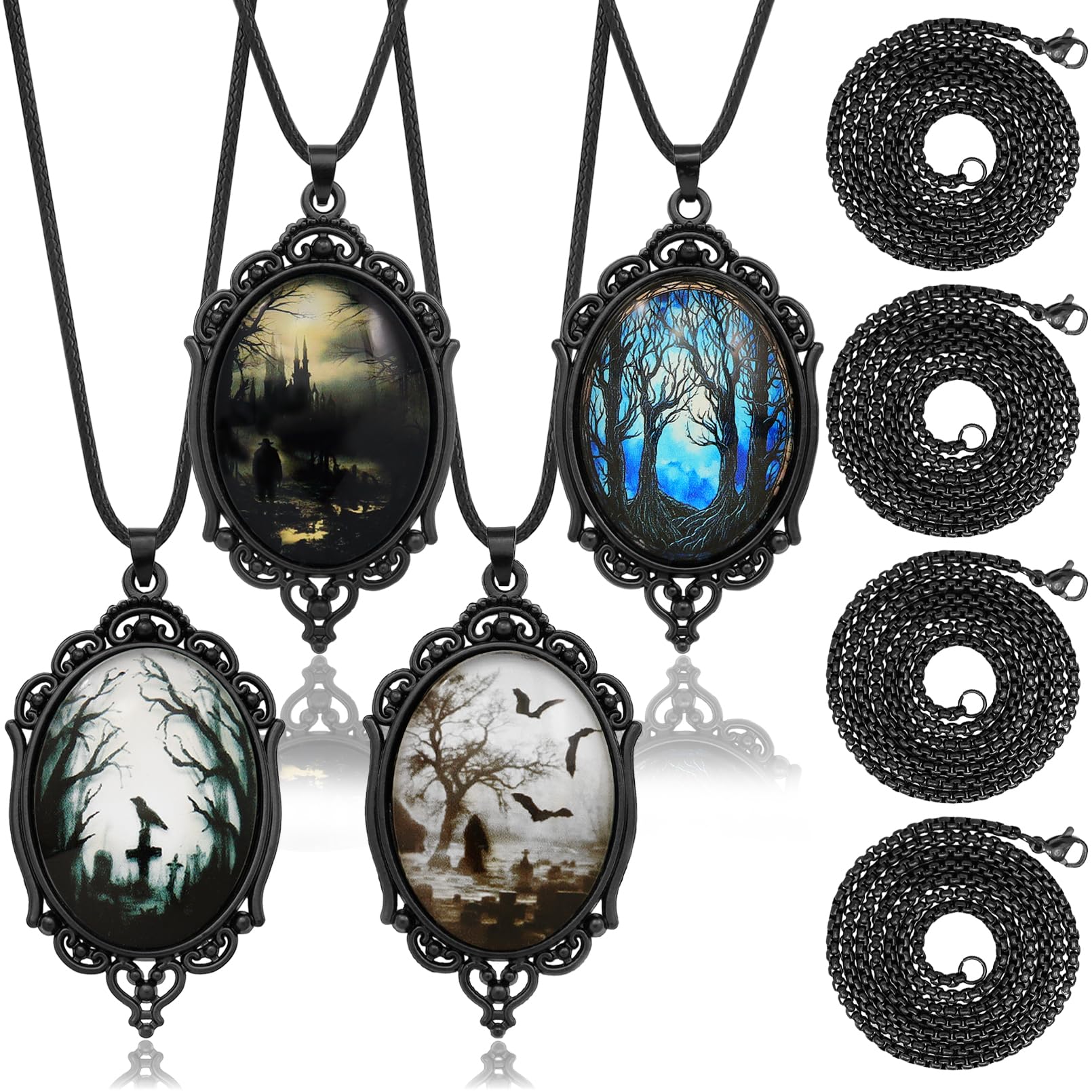 8 Pcs Gothic Necklace Goth Jewelry Witch Gifts For Women Cameo Choker Necklaces Black Stainless Steel Chains Blood Vampire Bat Crow Cross Costume Party…