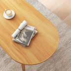 Oval Coffee Table Low Table with 4 Solid Wood Sturdy Legs, Floor Table Desk for Sitting on The Floor, Storage and Living Room Furniture (Natural)