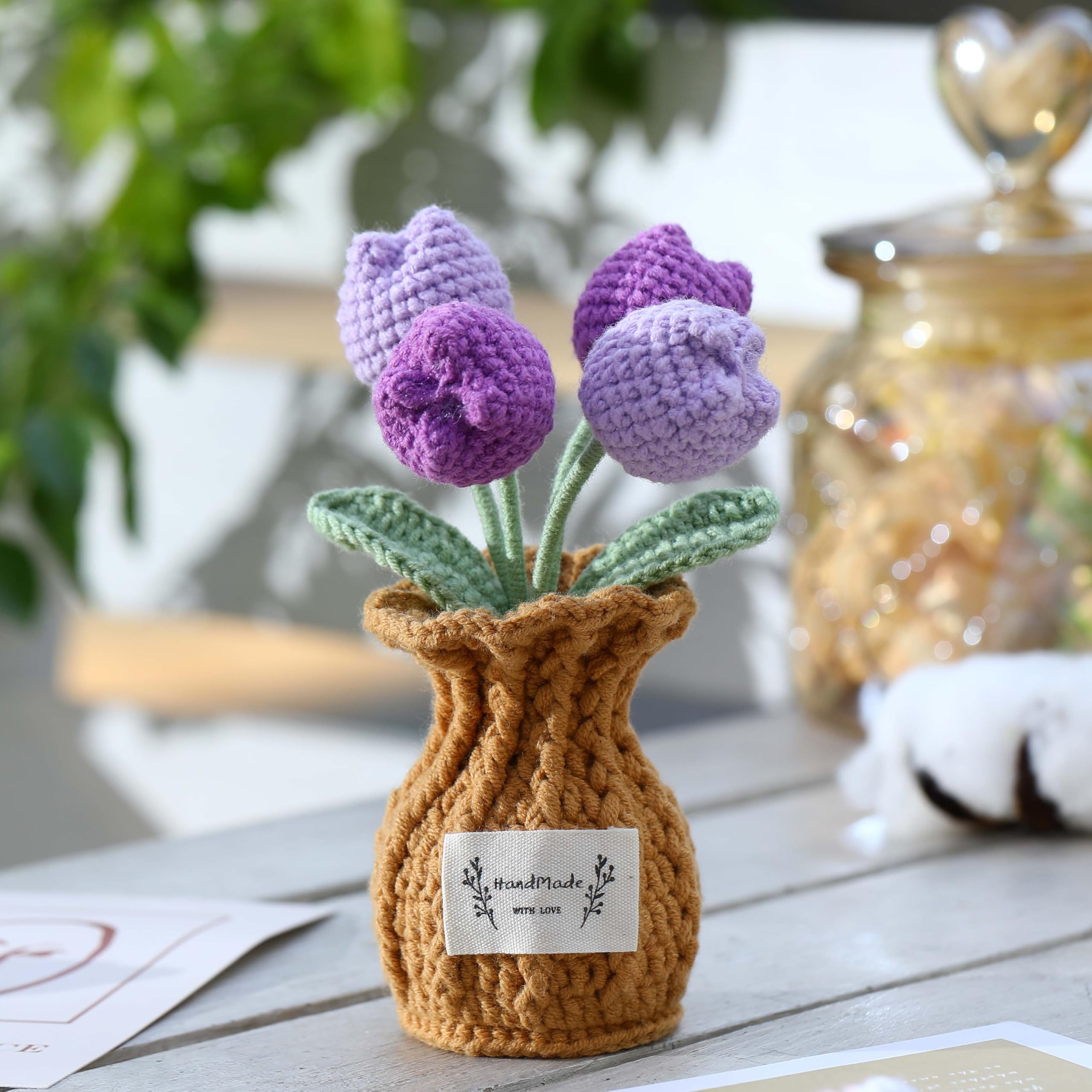 Crochet Flower Pot Forget-me-not Pink Thank You Crochet Gifts for Women Coworker Graduation & Mother's Day Gift Pink Crochet Potted Flower for Women Teacher| Handmade Knitted Potted Plant