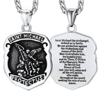 FaithHeart Saint Michael Necklace, Stainless Steel/18K Gold Plated St Michael the Archangel Pendant Amulet for Men Women with Gift Packaging