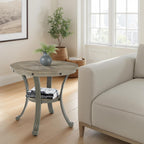 Powell Pewter Metal and Rustic Wood Side Table Franklin Dining