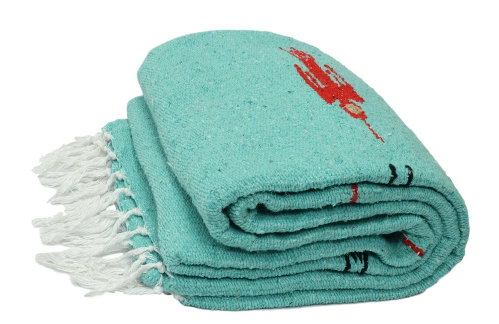 Open Road Goods Mint Green/Teal Thunderbird Heavyweight Yoga Blanket- Made for Yoga! Hand-Made Mexican Blanket (Acrylic Blend, XL)