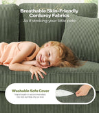 Kidirect 87in Green Sofa, Couches for Living Room 21in Extra Deep Seats, Comfy Corduroy Sofas for Living Room No Tool Assembly, Modern Oversized Love Seat with 2 Pillows, Sofa Couch for Bedroom