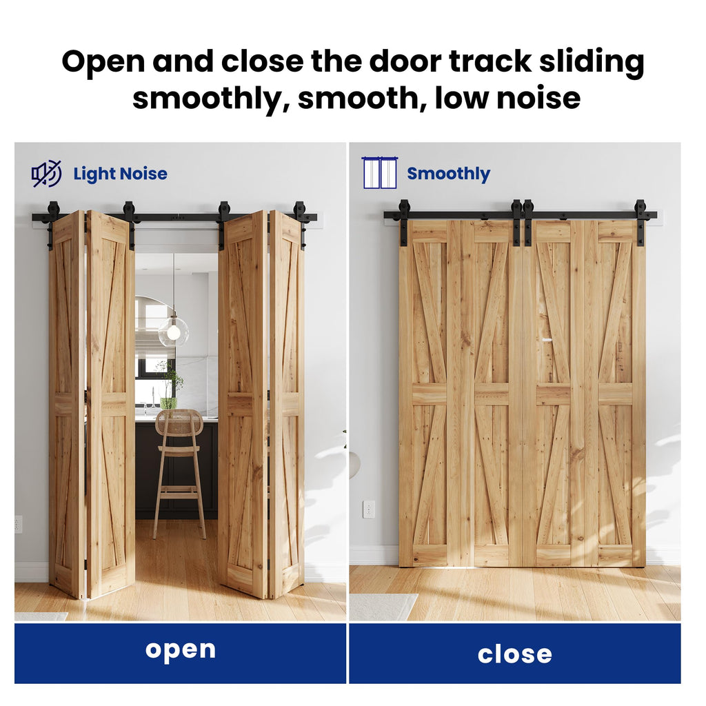 SMARTSTANDARD 5.3ft/64'' Bi-Folding Sliding Barn Door Hardware Kit, Bifold Barn Door Hardware Heavy Duty Sturdy Side Mounted for 4 Doors -Smoothly and Quietly-Easy to Install, Fit 60'' Door, No Doors