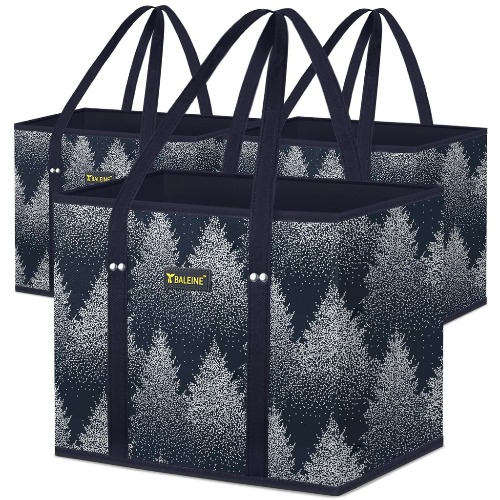 BALEINE 3Pk Reusable Grocery Bags, Foldable Shopping Bags for Groceries with Reinforced Bottom & Handles (Antique Foliage)