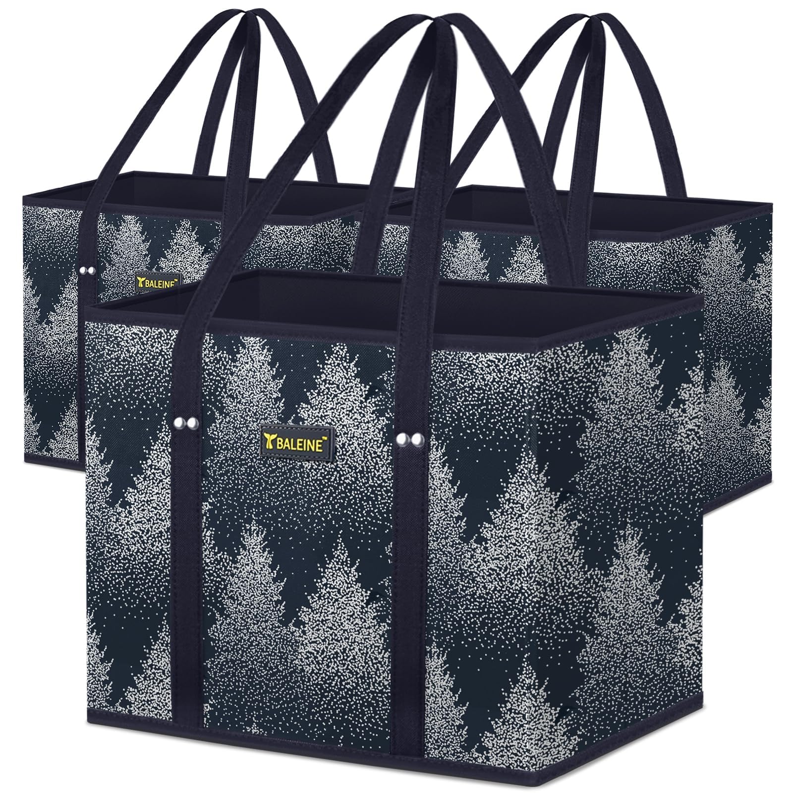 BALEINE 3Pk Reusable Grocery Bags, Foldable Shopping Bags for Groceries with Reinforced Bottom & Handles (Antique Foliage)