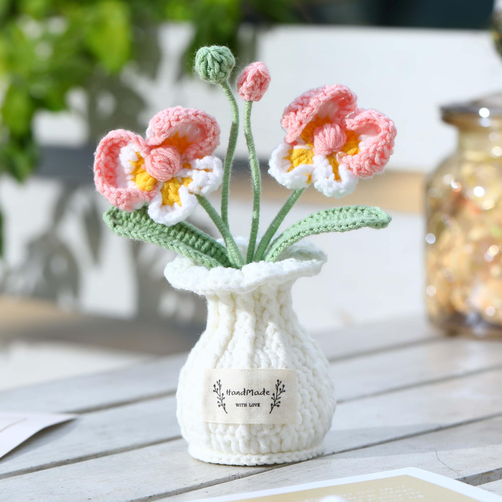 Crochet Flower Pot Forget-me-not Pink Thank You Crochet Gifts for Women Coworker Graduation & Mother's Day Gift Pink Crochet Potted Flower for Women Teacher| Handmade Knitted Potted Plant