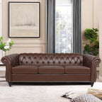 LEVNARY Chesterfield Sofa, Classic Tufted Upholstered Leather Couch, Modern 3 Seater Couch Furniture with Tufted Back for Living Room Office (Black)