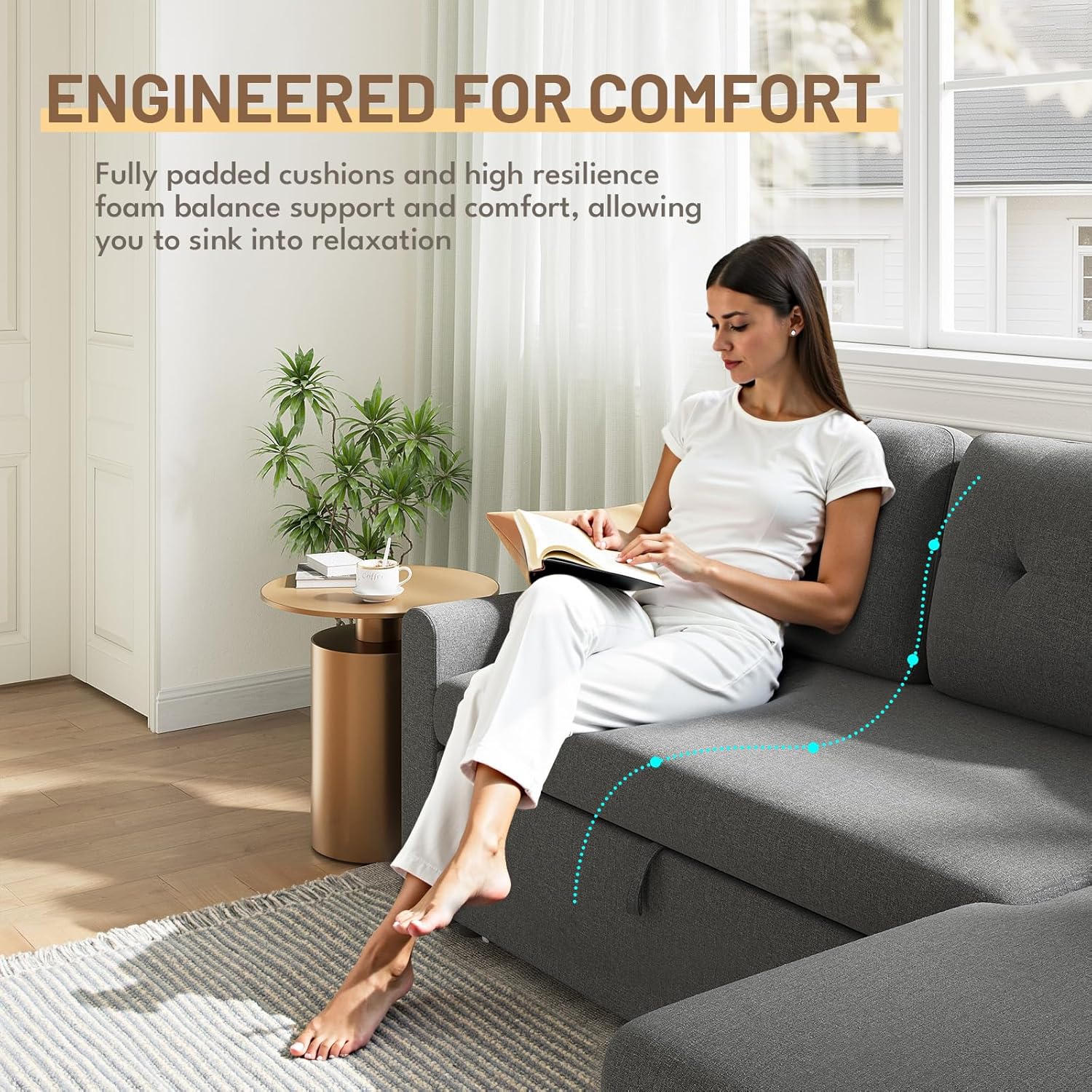 IULULU Sleeper Sofa, L Shaped Sectional Couch with Pullout Bed, Reversible Storage Chaise, 2 in 1 Pull Out Couches for Living Room, Apartment, Medium Grey