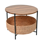 happimess SAT2000B Carly 24.21" Modern Coastal Round Acacia Wood/Water Hyacinth Coffee Table with Storage Basket, Table for Living Room and Bedroom, Black