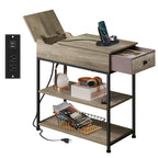 WLIVE Narrow Side Table with Charging Station, End Table for Living Room, Couch Side Table with Fabric Drawer for Bedroon, 11.8‘’W 23.6‘’L 24‘’H, Rustic Brown