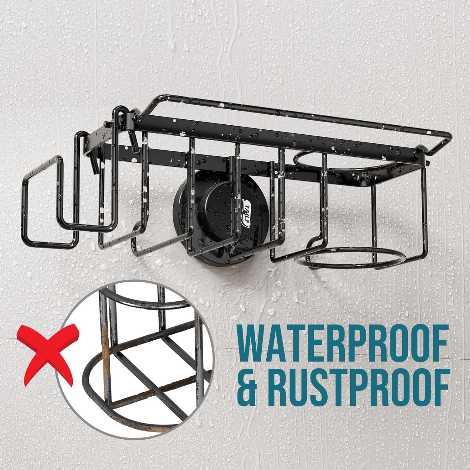 TAILI Sponge Holder with Strong Suction Cup, 4-in-1 Rustproof Sink Organizer - Sink Caddy Holds Sponges, Brushes, Stoppers & Scrapers -Black